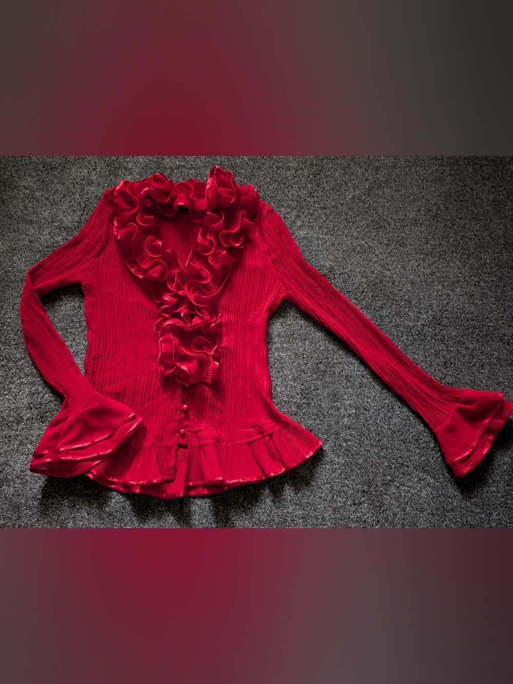 Esther Red Ruffled Long Sleeve Blouse